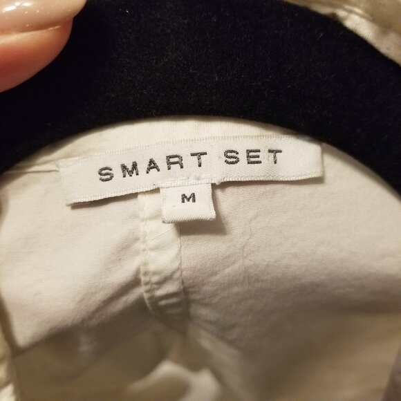 White Cotton Wrap Top Collared Tie Long Sleeves Preppy Blouse Medium Smart Set - Picture 6 of 15